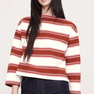 Banana Republic Rust and White Striped Long Sleeve Top
